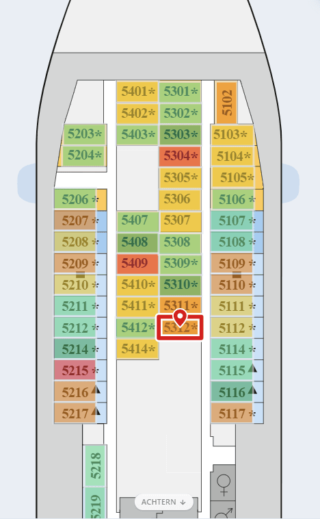 Deckplan mit farbigen Kabinenbewertungen